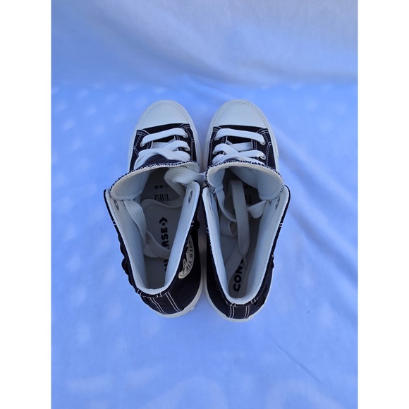 Converse High Top Platform Sneakers Black Floral Embroidered Shoes - Picture 3 of 7